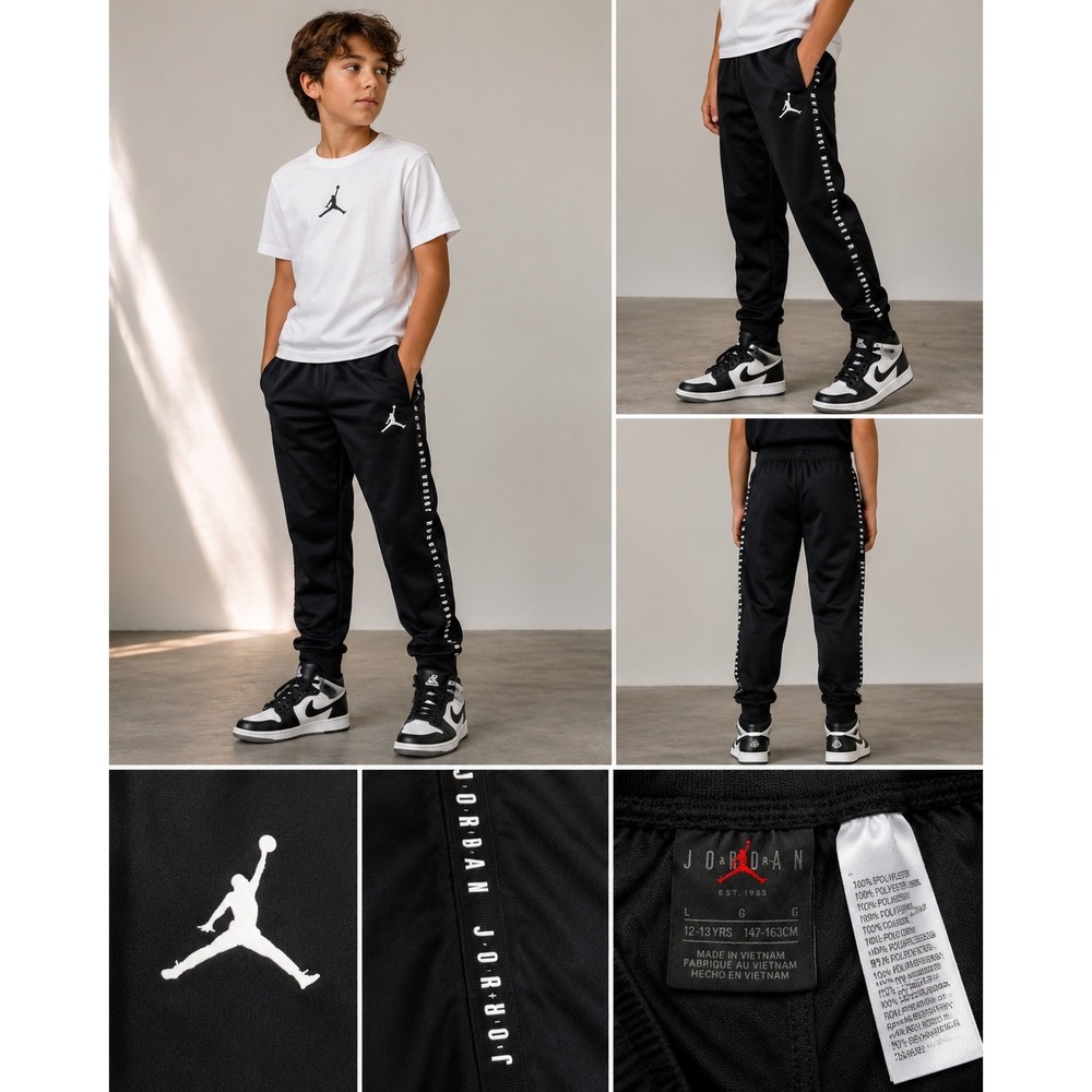 Jordan Boys Black Logo Tape Track Pants Joggers Jumpman Size L 12-13Y 95A449-KR5